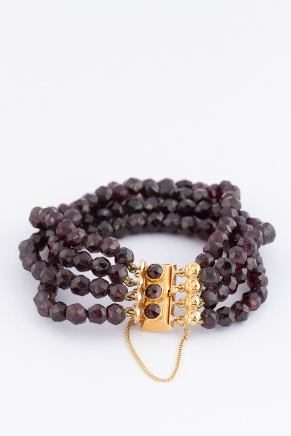 4-strand garnet bracelet with gold clasp