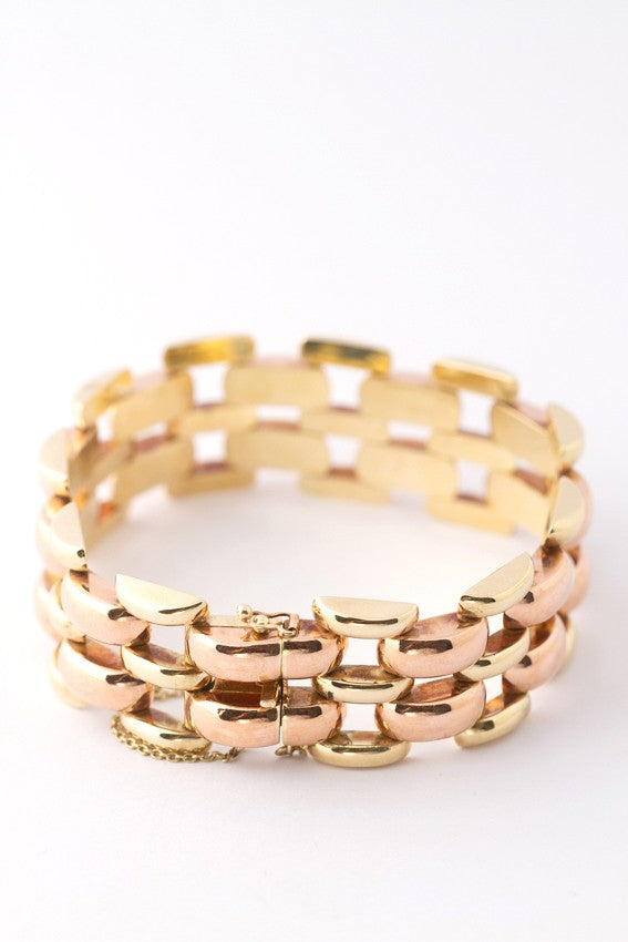 Gouden bi-color schakel armband (geel en rosé goud)