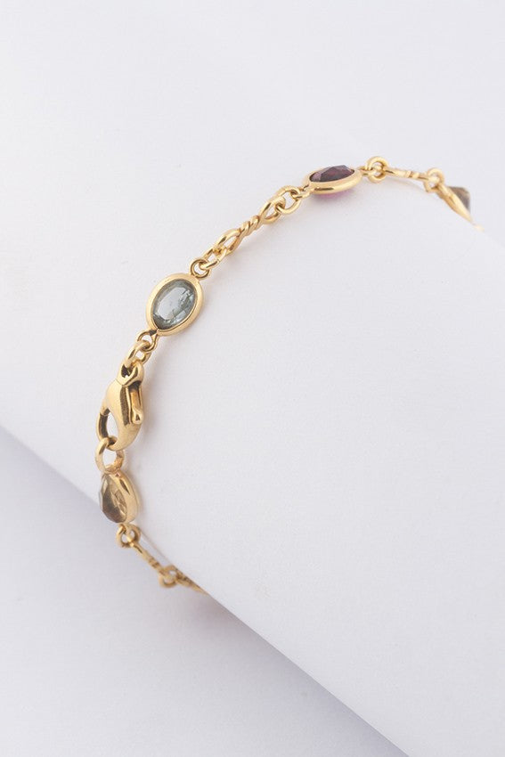 Gouden schakel armband met diverse edelstenen