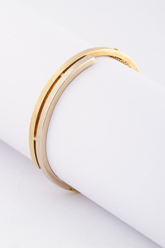 White/yellow gold matte bangle with hinge closure
