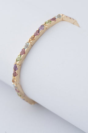 Gold link bracelet with tourmaline, spinel, peridot, emerald and citrine