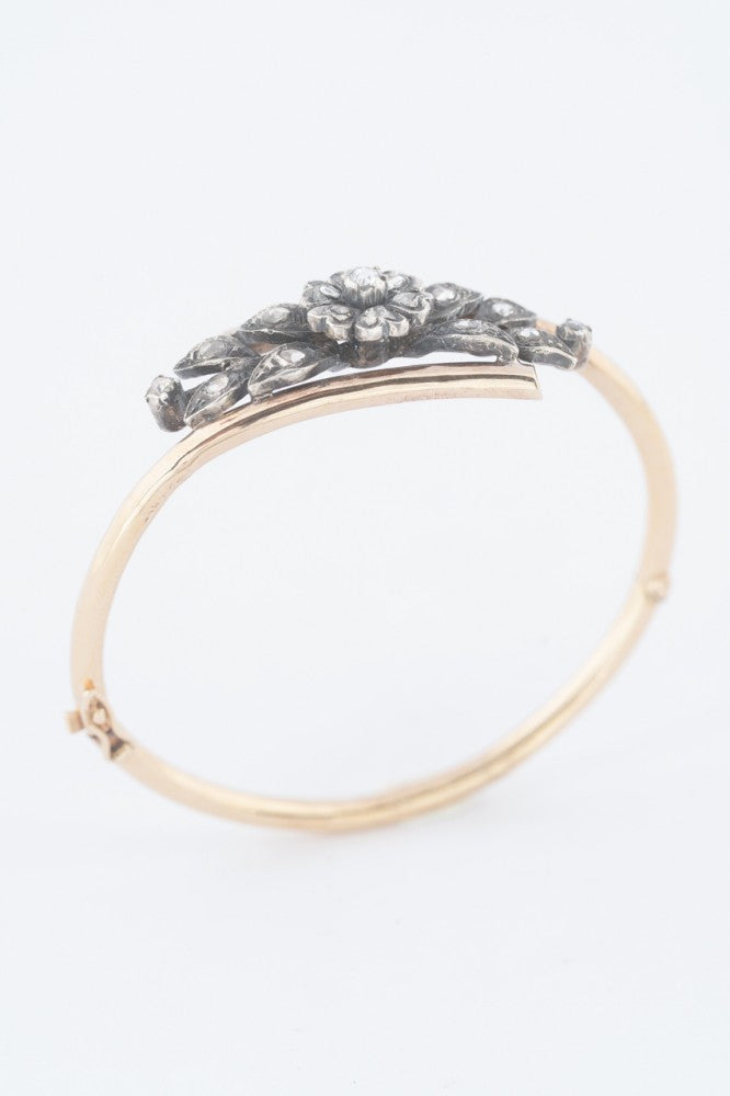 Antique gold bangle with rose-cut diamonds