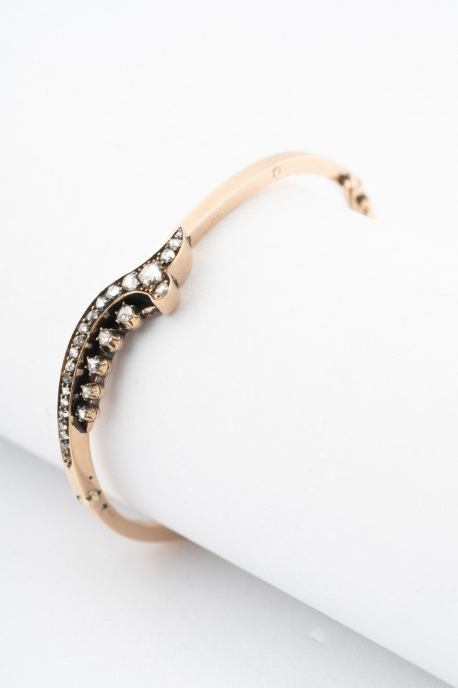 Antique gold bangle with rose-cut diamonds set in silver