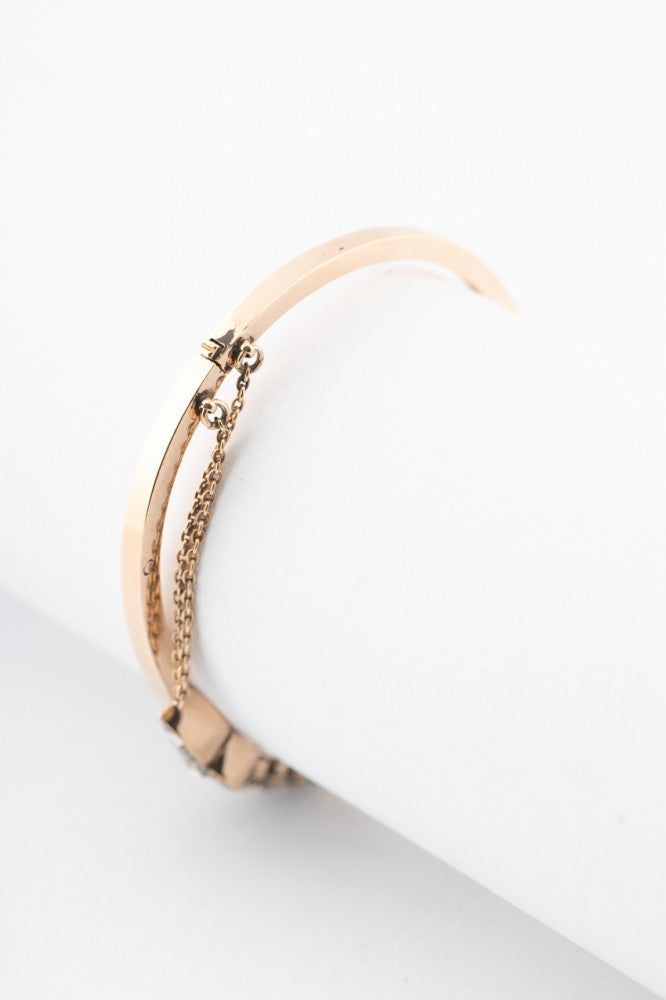Antique gold bangle with rose-cut diamonds set in silver