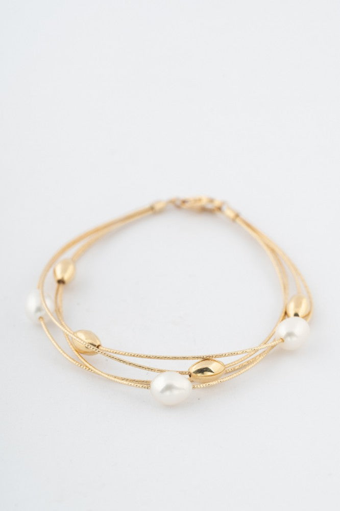 Gold lake strand bracelet with freshwater pearls