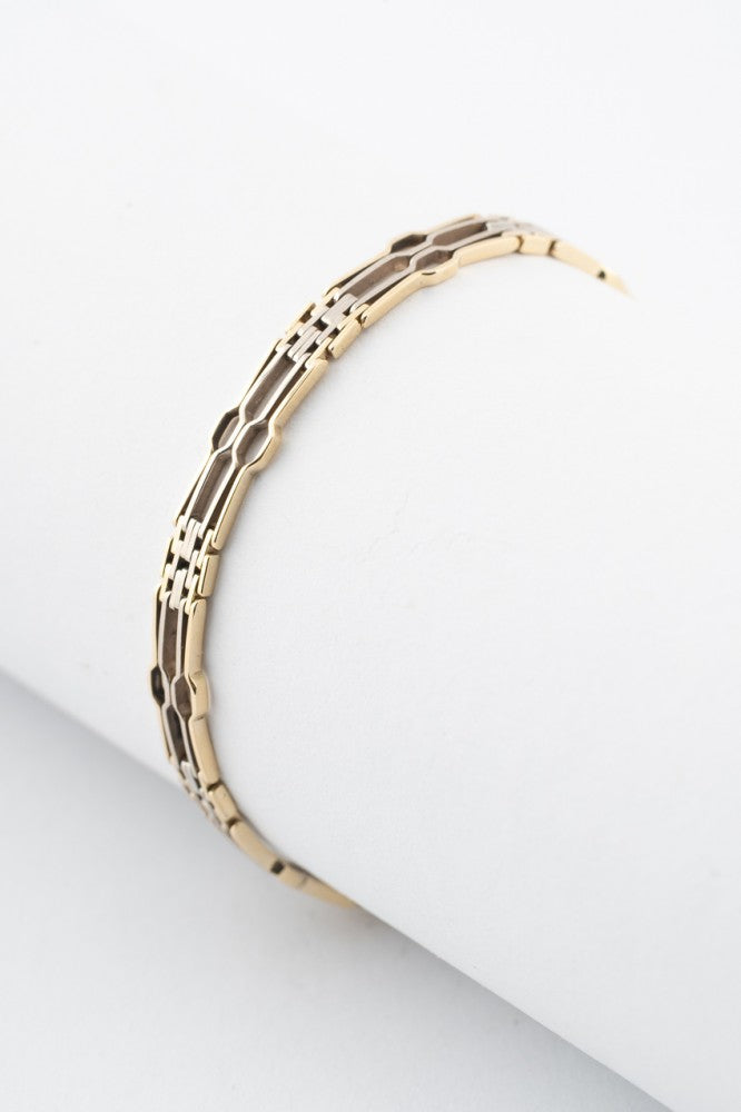Wit/geel gouden schakel armband