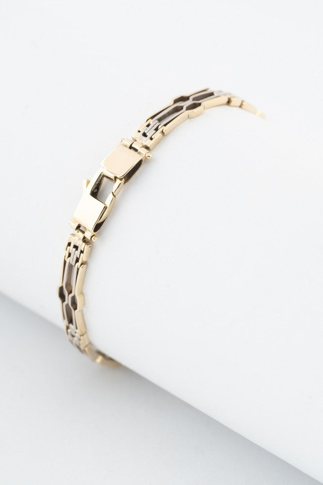 Wit/geel gouden schakel armband