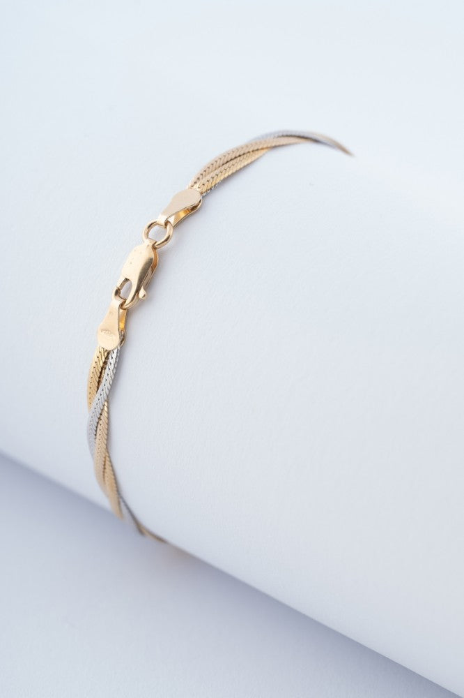 White/yellow gold braided bracelet