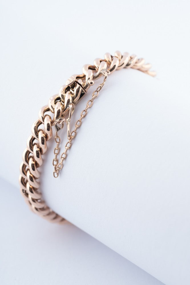 Rosé gouden gourmet armband met veiligheidsketting