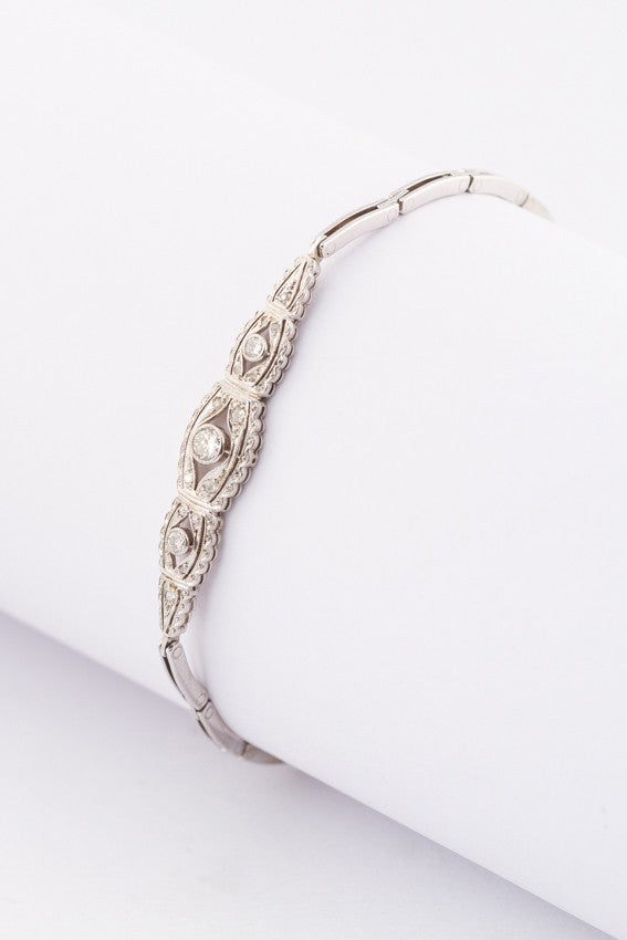 Antique white gold Art Deco bracelet with brilliant and diamond