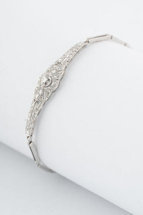 Antieke wit gouden Art Deco armband met briljant en roos geslepen diamanten
