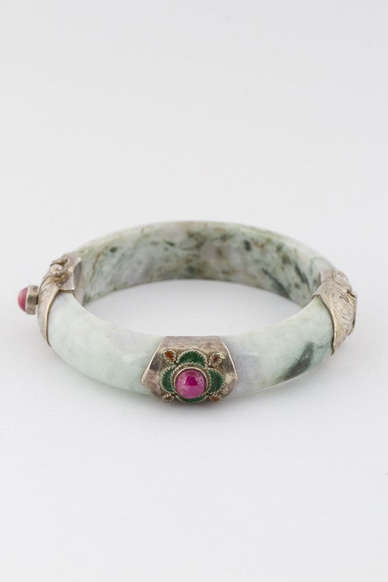 Jade bracelet with silver and ruby