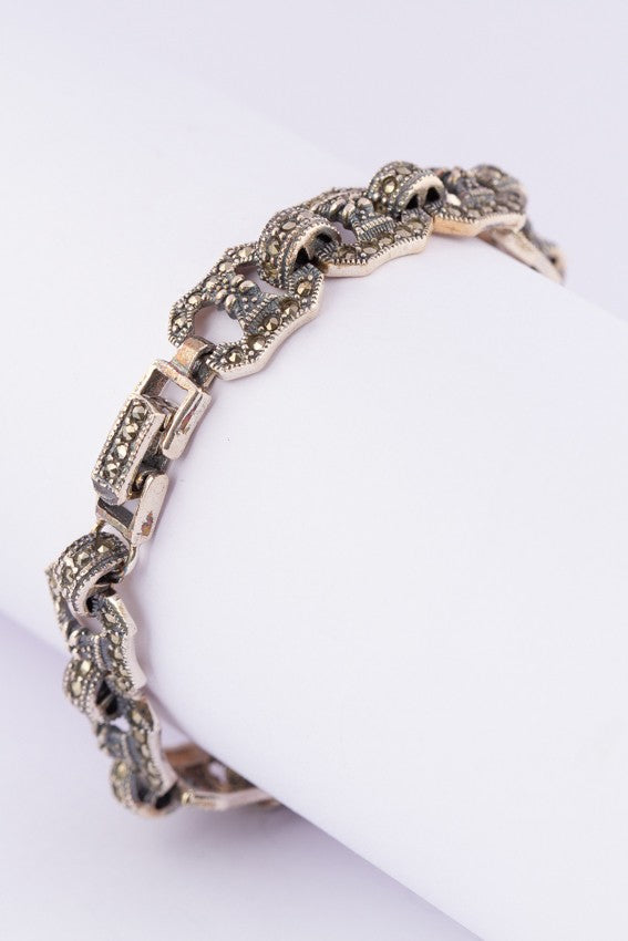 Silver link bracelet with marcasite