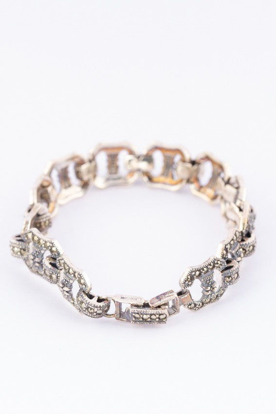 Silver link bracelet with marcasite