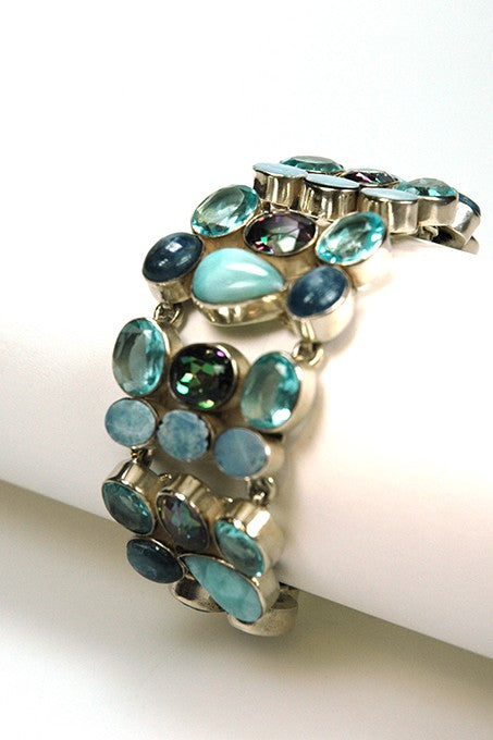 Silver link bracelet with various gemstones