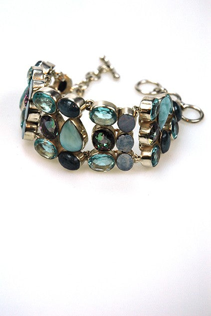 Silver link bracelet with various gemstones