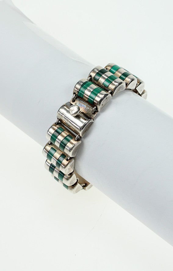 Silver bracelet with malachite