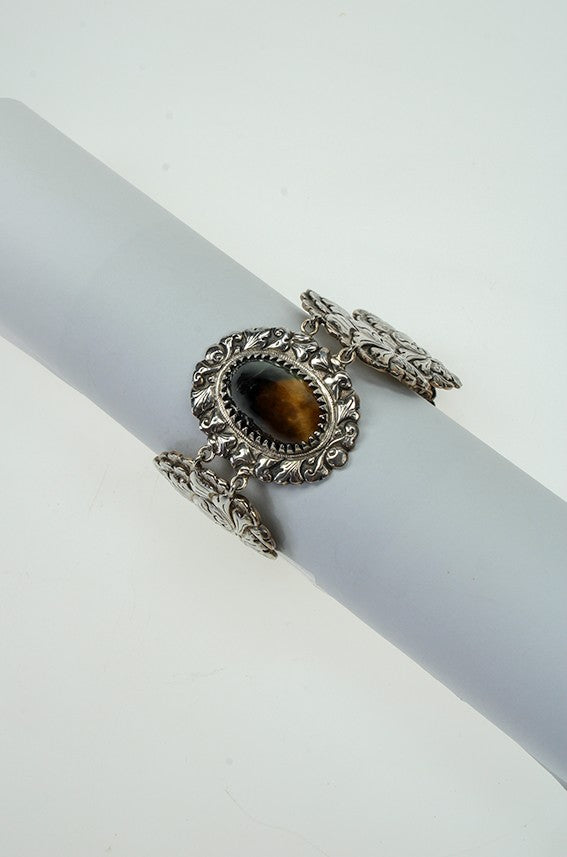 Silver link bracelet with tiger/falcon eye