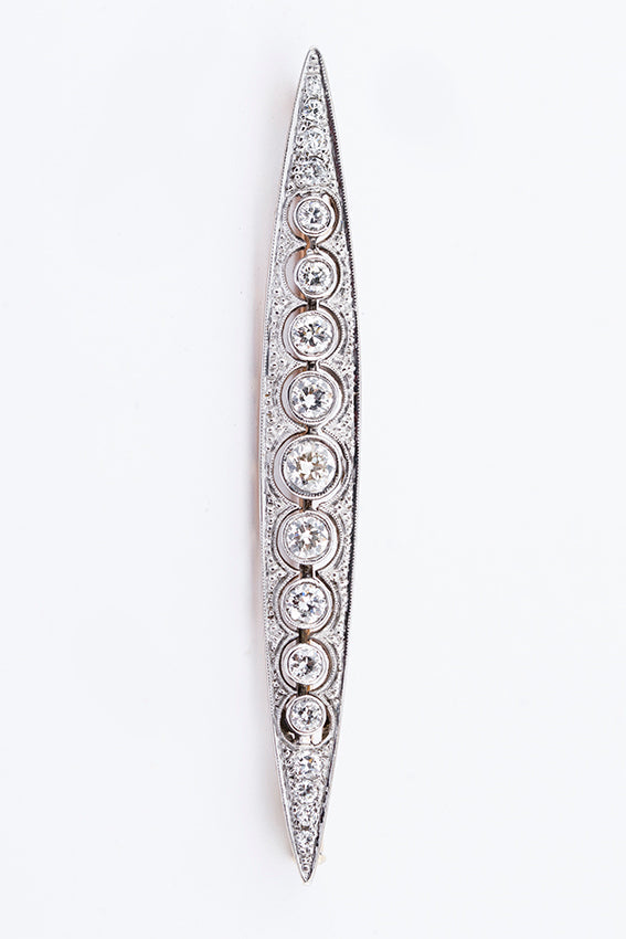 Wit/geel gouden Art Déco stijl broche met briljant