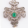 Antieke broche/hanger met smaragd en roos diamanten