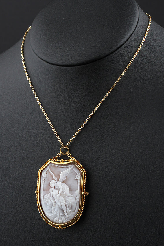 Antieke broche/hanger met schelp camée