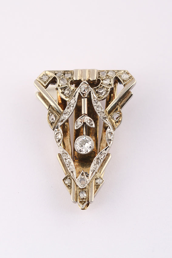 Antieke wit/geel gouden Art Nouveau sjaal-rever clip