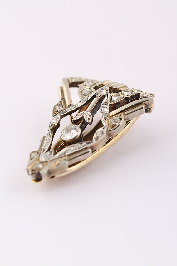 Antieke wit/geel gouden Art Nouveau sjaal-rever clip