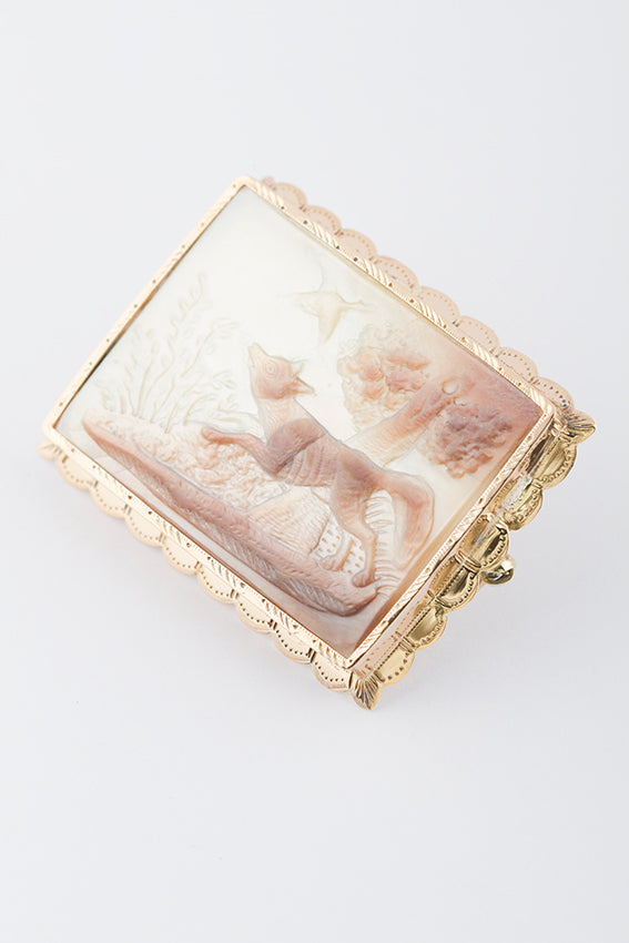 Antieke parelmoer broche in gouden omlijsting