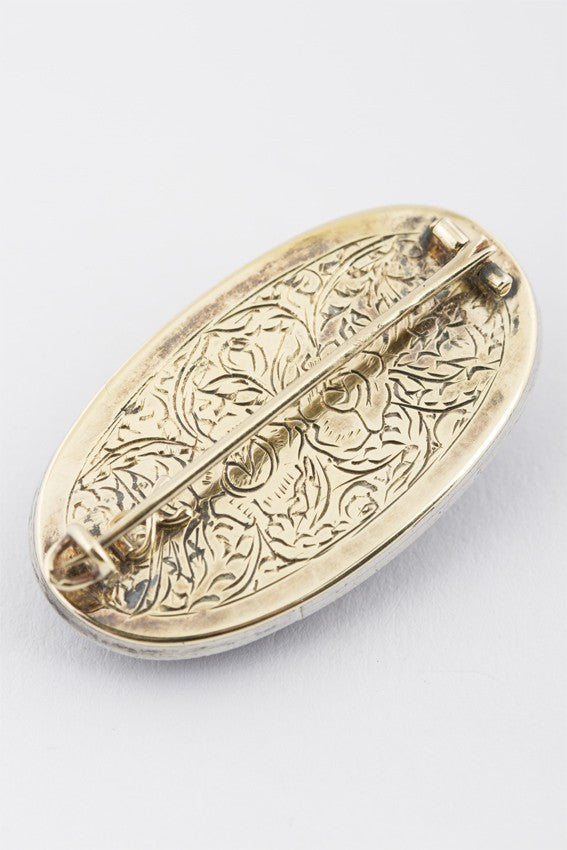 Antiek gouden broche met diamanten en boheems glas