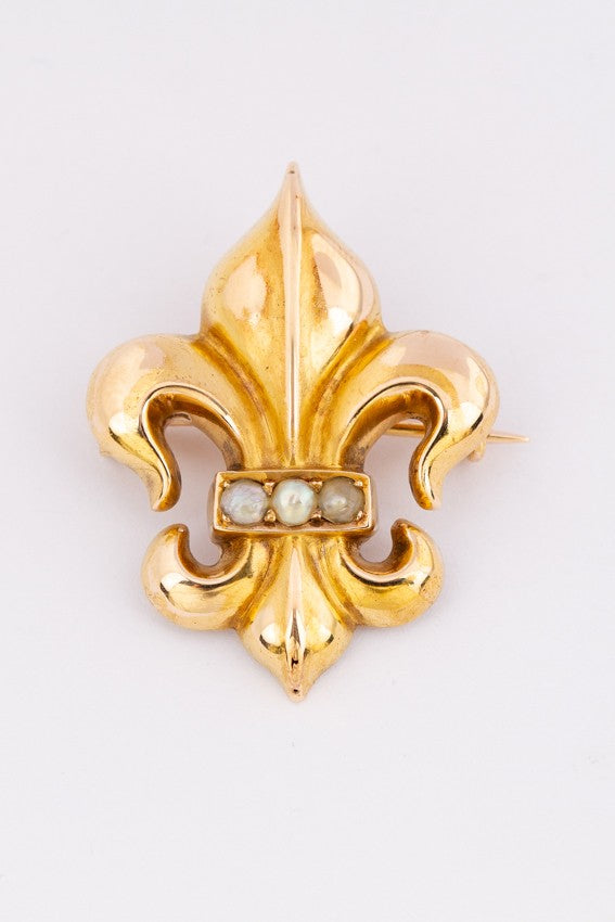 Antique gold French lily brooch with pearls