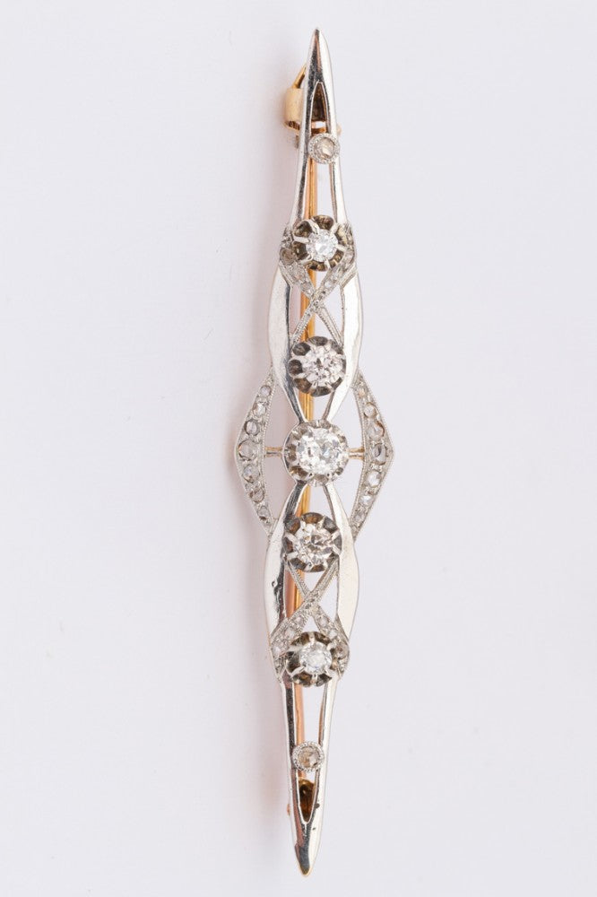 Wit/geel gouden broche met briljanten en diamanten