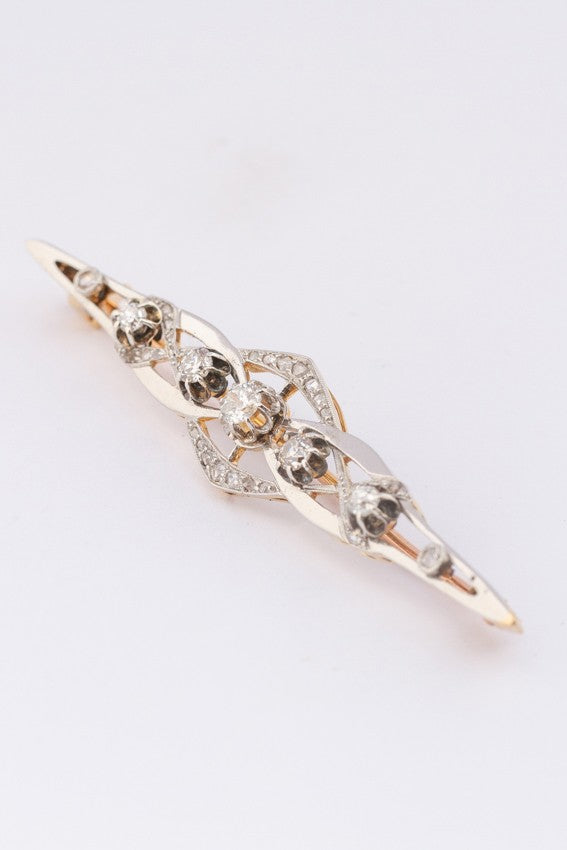 Wit/geel gouden broche met briljanten en diamanten