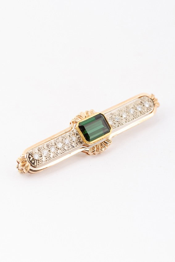 White/yellow gold brooch with tourmaline and diamonds