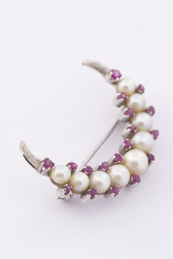 White gold moon brooch