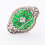 White gold brooch with a brilliant, diamonds, jade and enamel