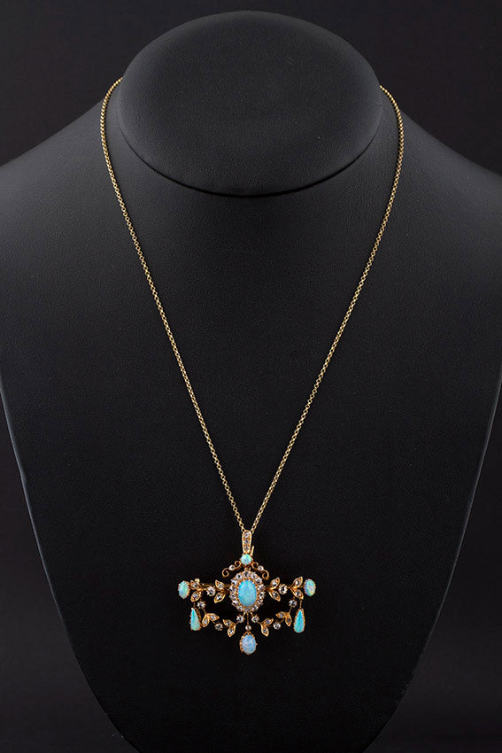 Antieke broche/hanger met opaal en diamant