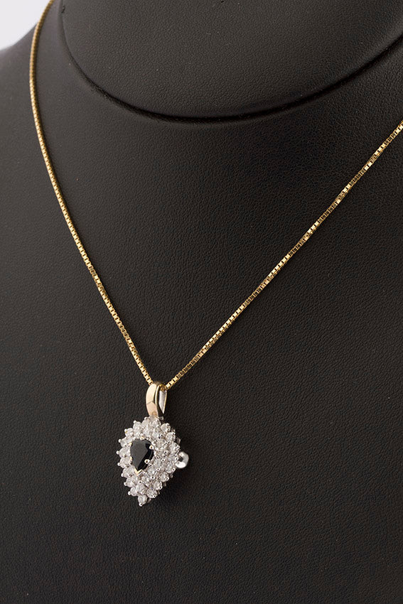 Wit/geel gouden dubbele entourage hanger met saffier en briljant