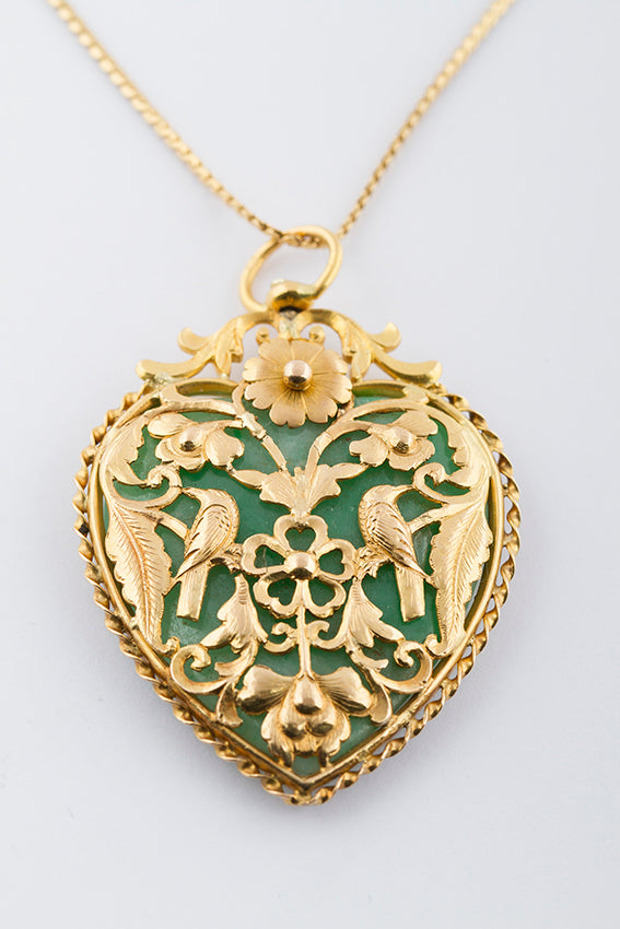 Gouden hart hanger met jade