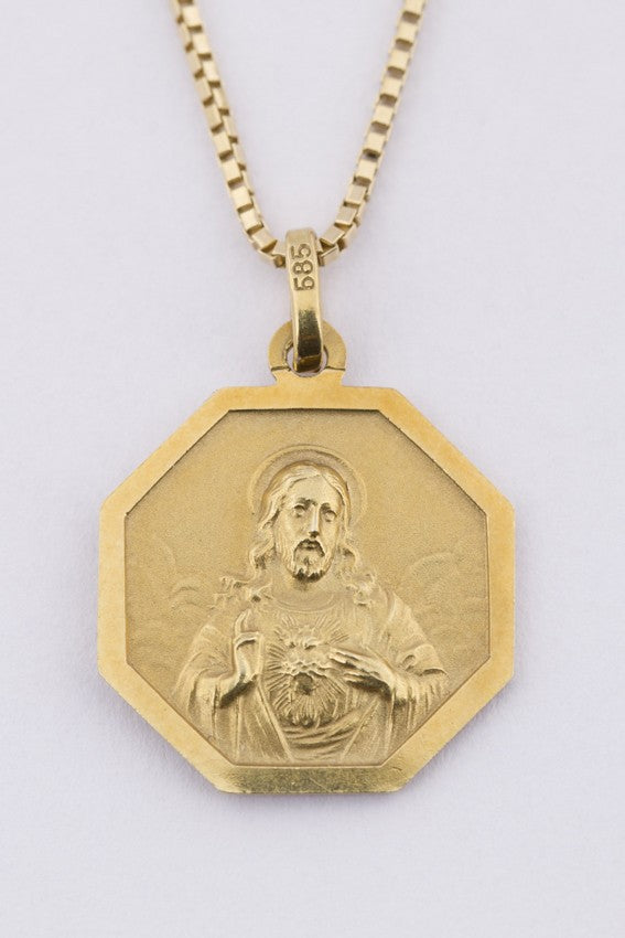 14 krt. gouden scapulier medaille aan gouden collier