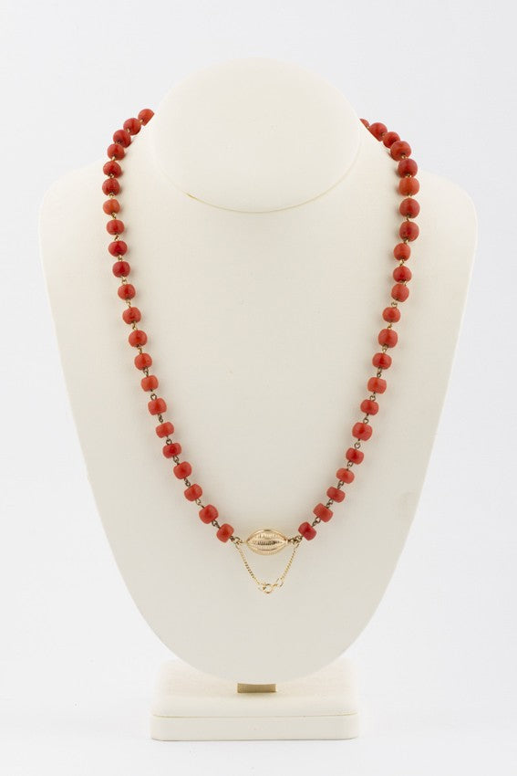 Bloedkoralen collier op goud geregen