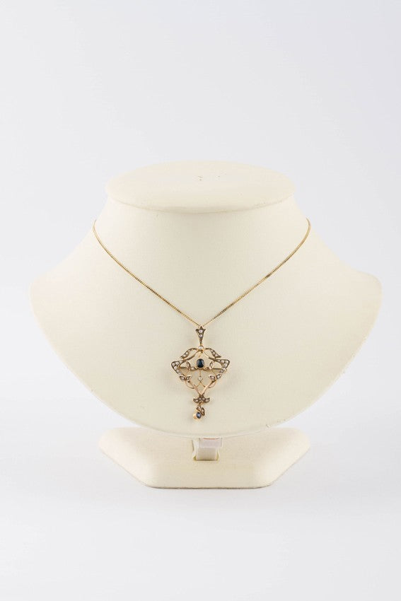 9 krt. engelse victoriaanse hanger met saffier en parels