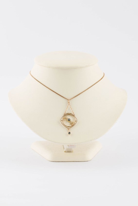 Antieke 9 krt. engelse victoriaanse hanger met aquamarijn en parels