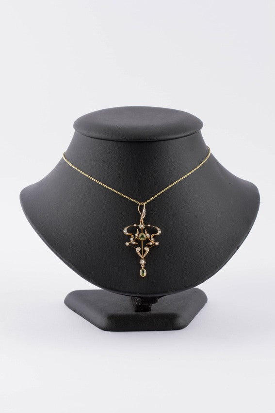 Antieke 9 krt. engelse victoriaanse hanger met peridoot en parels