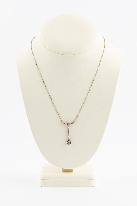 Gouden Art Nouveau collier met briljant en diamant