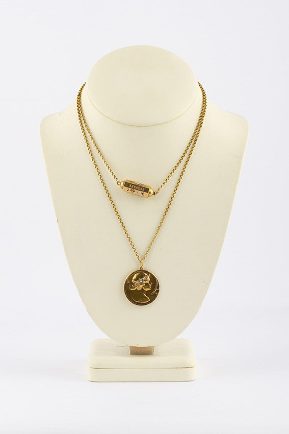 Gouden Art Nouveau hanger met diamanten aan antiek gouden collier