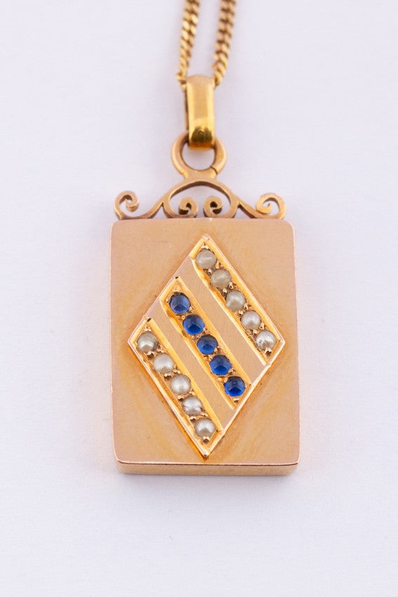 Antieke gouden hanger met saffieren en parels