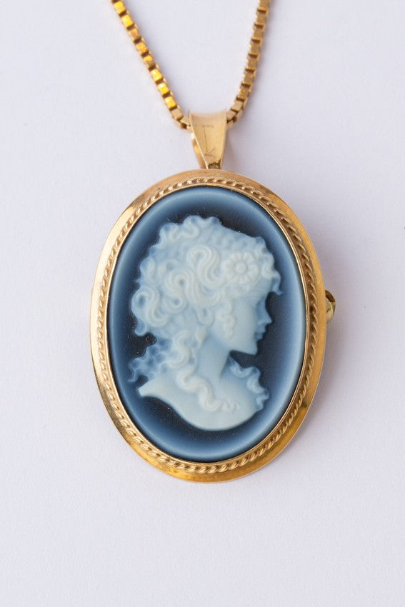 Blauw lagen agaaten camée broche-hanger