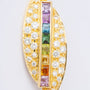 Gouden hanger met diverse edelstenen in regenboogkleuren gezet (chakra), briljanten aan gouden collier