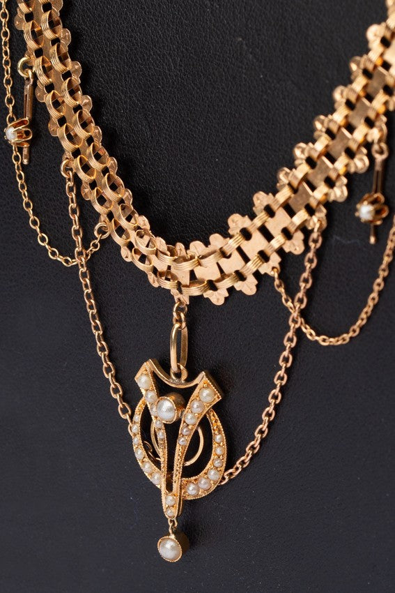 Antiek gouden collier met parels