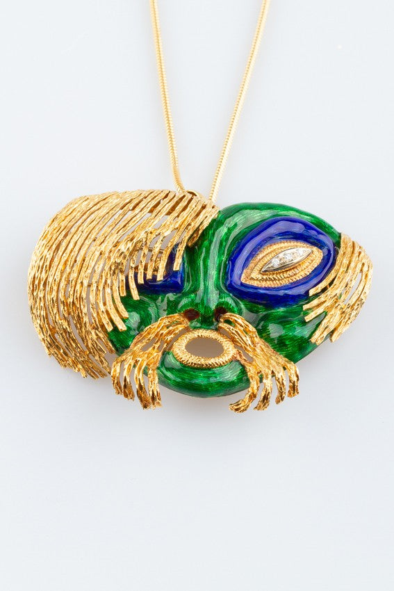 Gold brooch/pendant with enamel